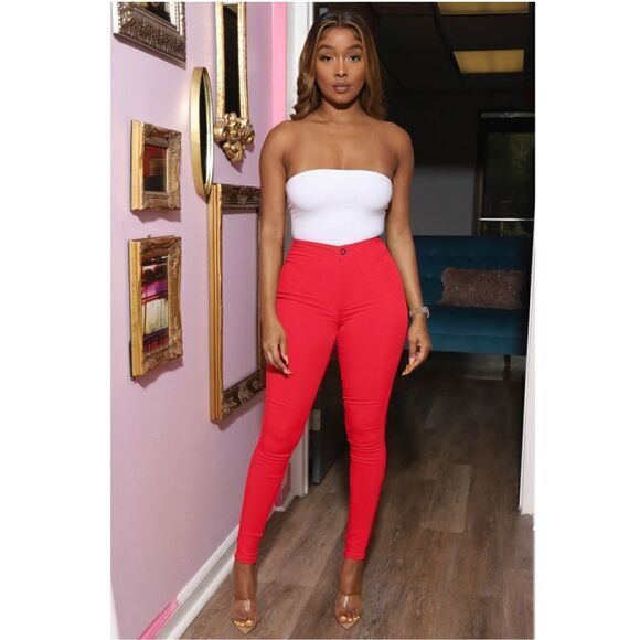 Red Medium Size 7 Size 9 High Waist Stretchy Jeans - Picture 6 of 10